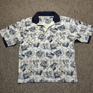 Vintage HAGGAR GOLF Polo Shirt Men L Golfer All Over Print 100% Cotton Retro